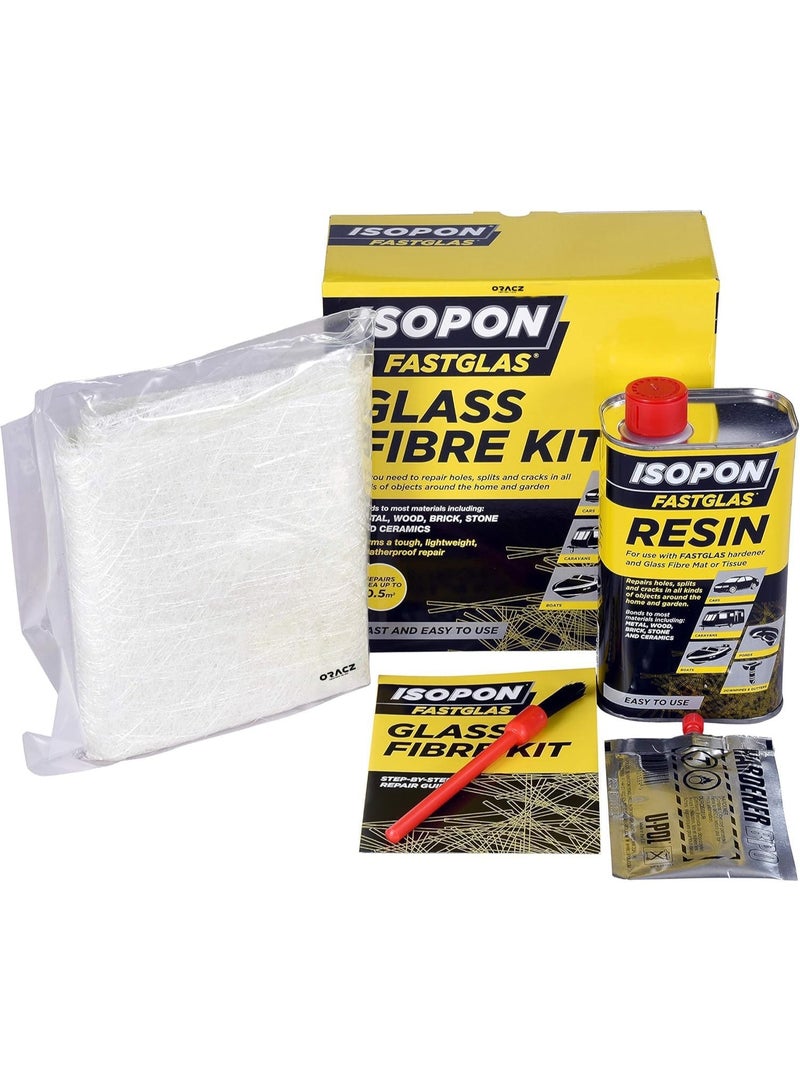 ايسوبون طقم إصلاح الألياف الزجاجية Isopon Fastglas كبير الحجم | لإصلاح الثقوب والشقوق والكسور | إصلاح قوي وخفيف ومقاوم للعوامل الجوية - Image 2